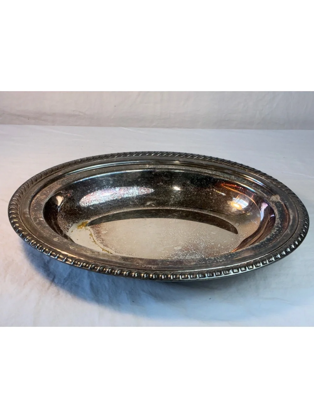 Vintage Silver Plated Oval Serving Platter with Decorative Rim